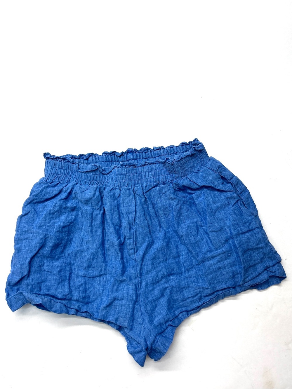 Hausen Blue Linen Chambray Lightweight Elastic Waist Summer Shorts
